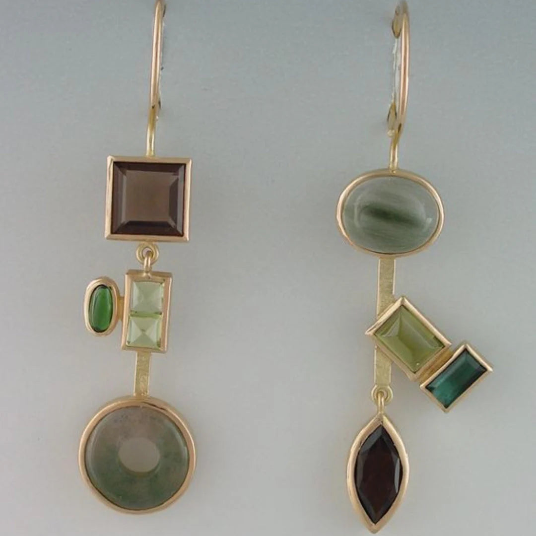 Vintage crystal earrings with forest motif | Gold