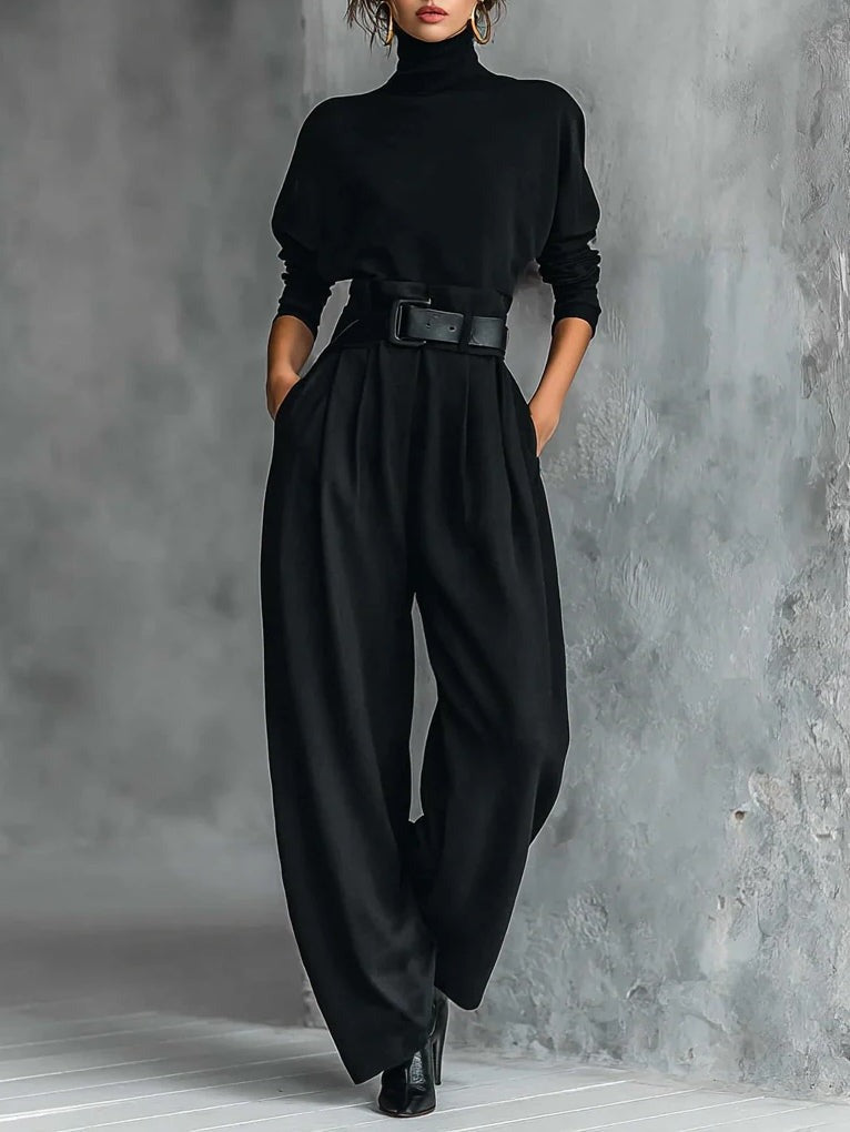 Jessica™ Elegant Top & Straight Trouser Set | Fitted Turtleneck and Tailored Trousers