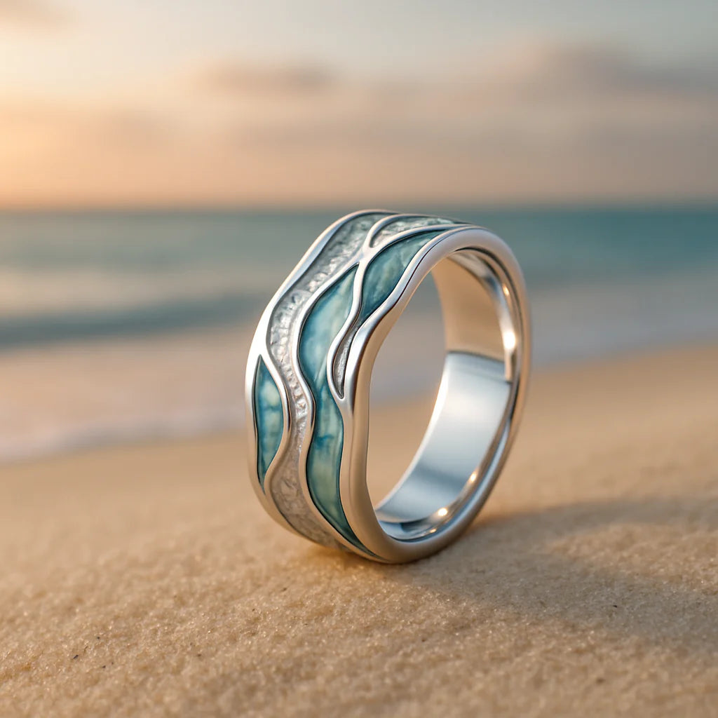 Zee silver ripple ring | White gold