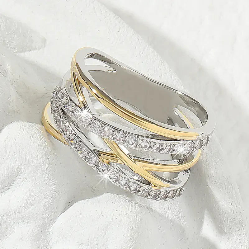 Silver-Gold Radiance Zirconium Ring | Mixed Gold