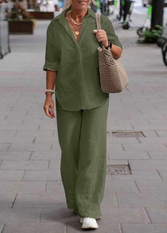 Denice™ Elegant Casual Two-Piece Set | Relaxed Button Shirt and Wide Trousers