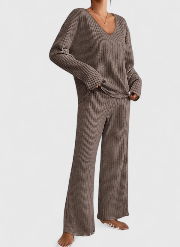 Angeline™ Comfortable Set | V-neck Jumper and Wide Rib Trousers