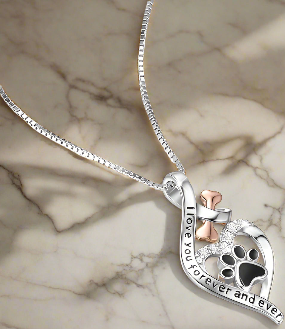 Lucky Paws Necklace with Heart, Bone, and Infinity Symbol