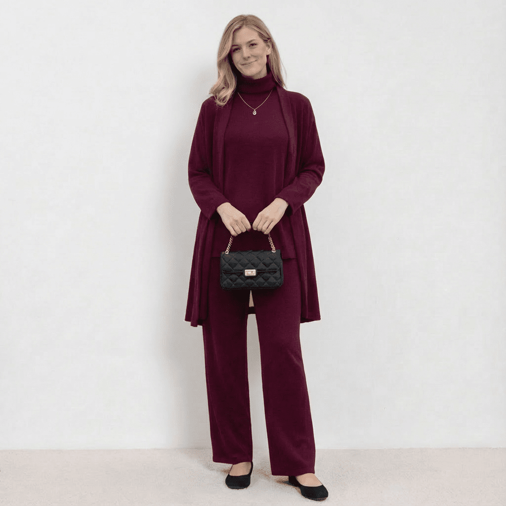 Barbara Cardigan Knit Top & Trouser Set | Refined Three-Piece Knit Co-Ord