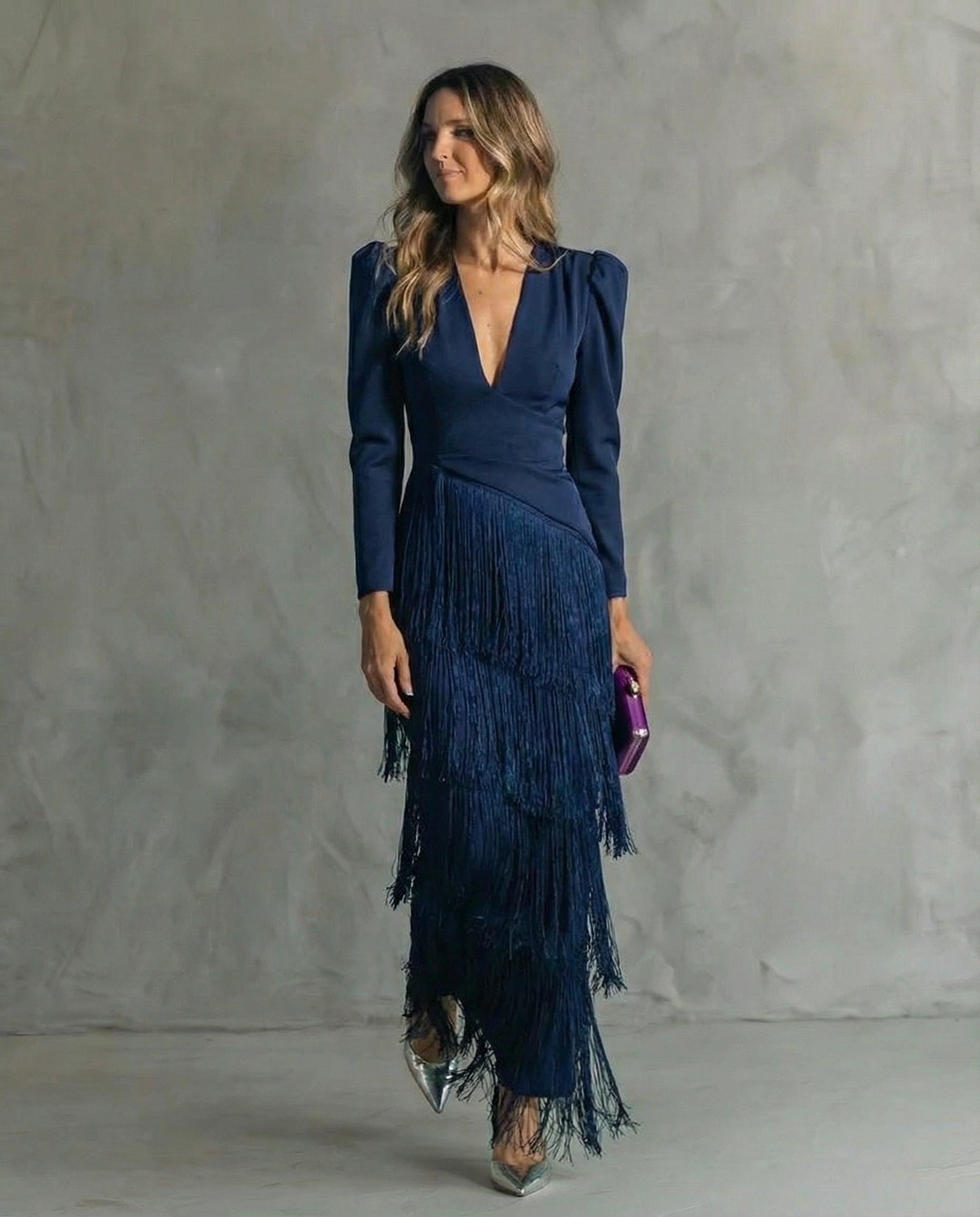 Clara™ | Elegant midi dress with fringes on the sleeves