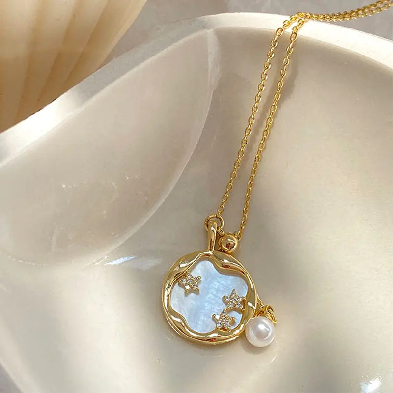 Gold Collar with Moonstone and Pearl