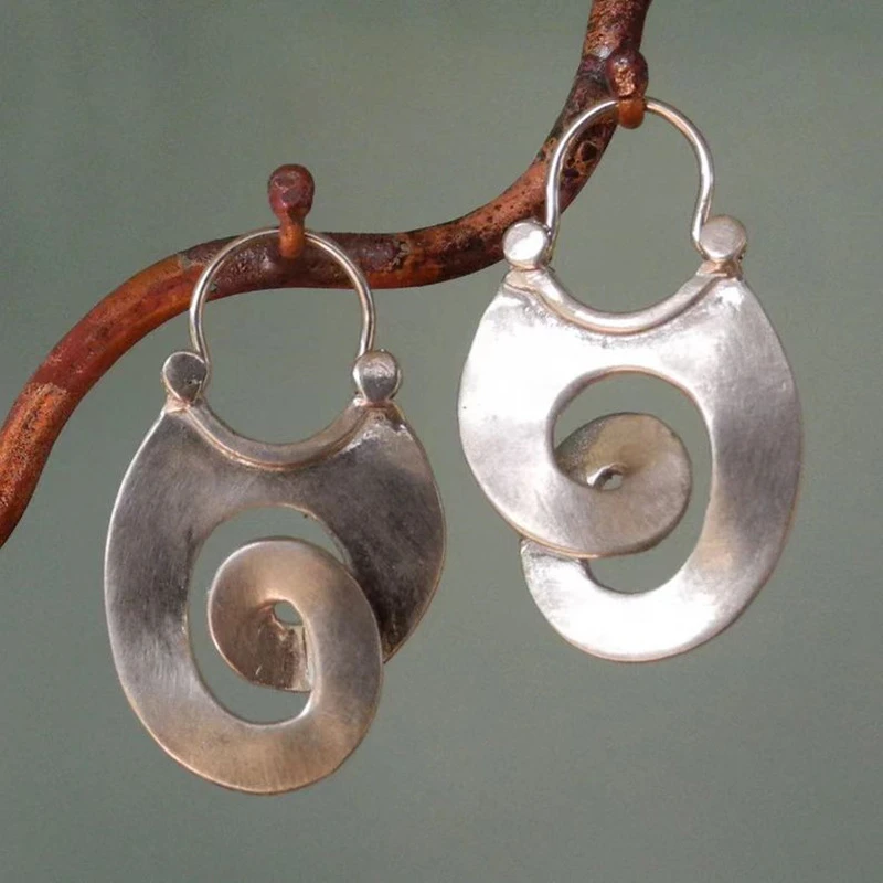 Vintage oval irregular silver earrings
