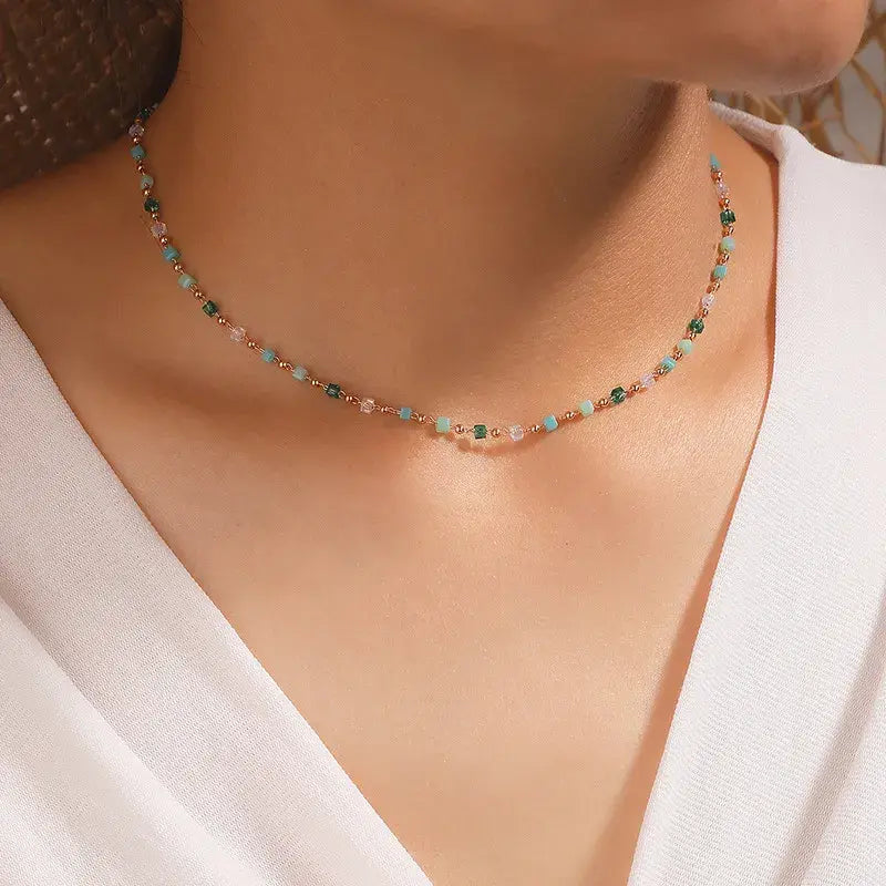 Gold-Plated Necklace with Multicoloured Pebbles