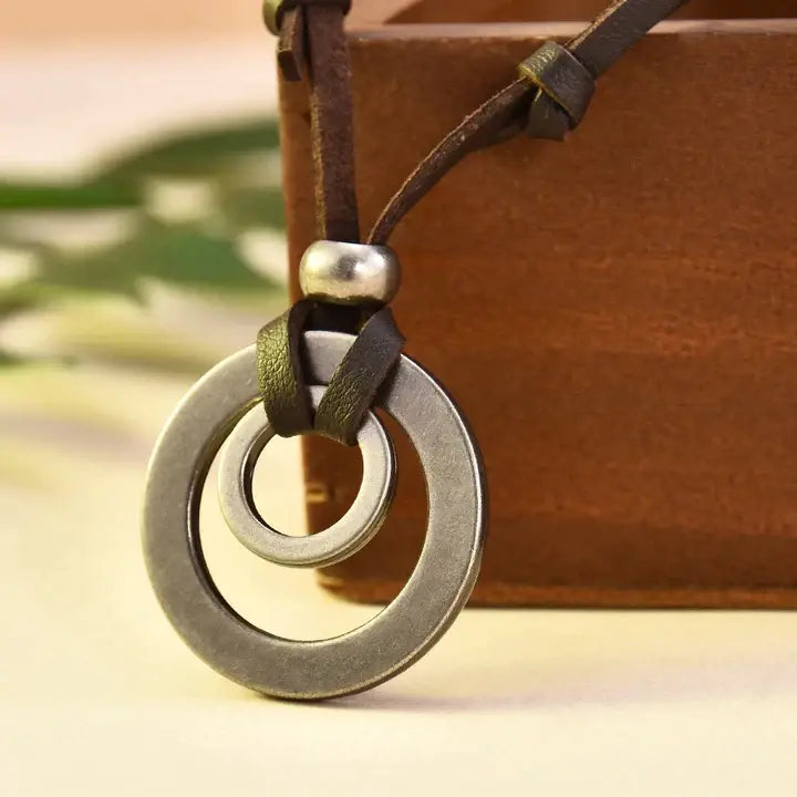 Vintage Style Leather Collar Silver Plated