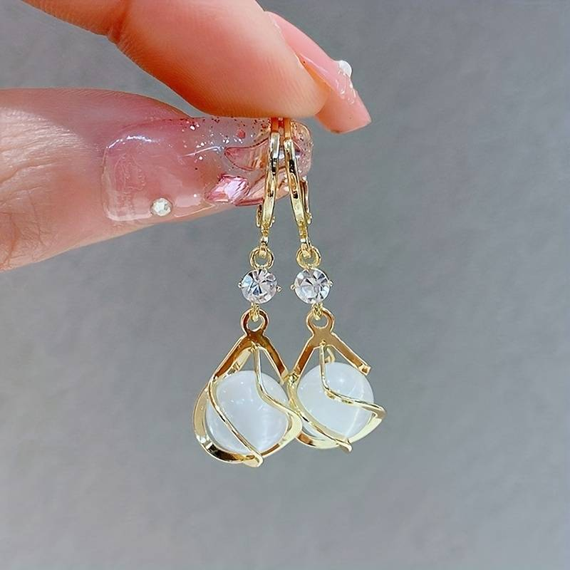 Elegant Hanging Earrings with White Opals