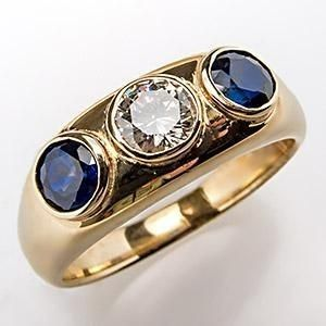 Vintage Gold Ring with Blue Glass and Zirconium Inlay