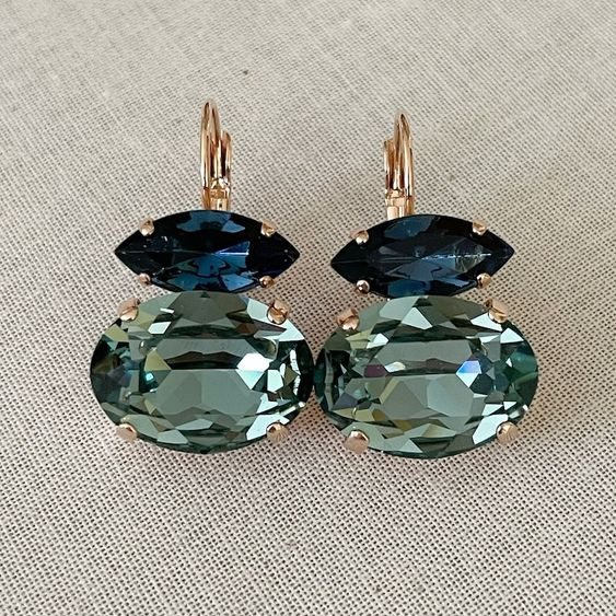 Vintage Earrings made of Green and Blue Glass