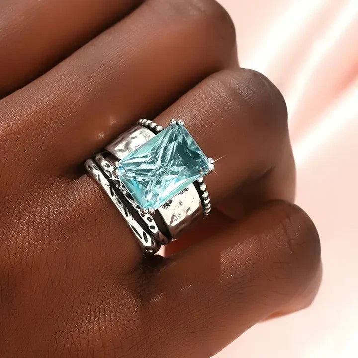 Silver Glass Ocean Ring