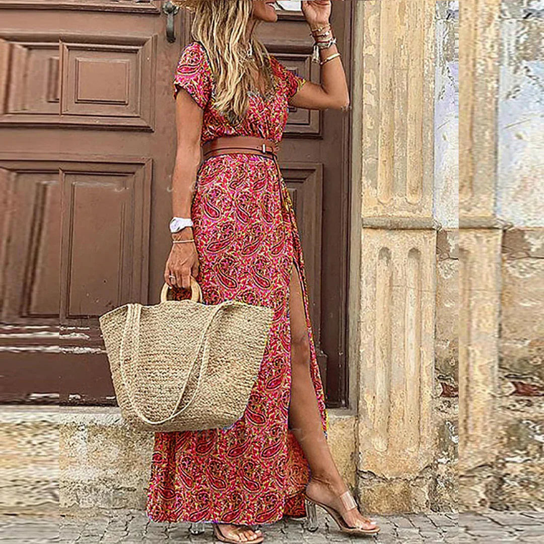 Justine™ – Flowing Bohemian Maxi Dress with Belt