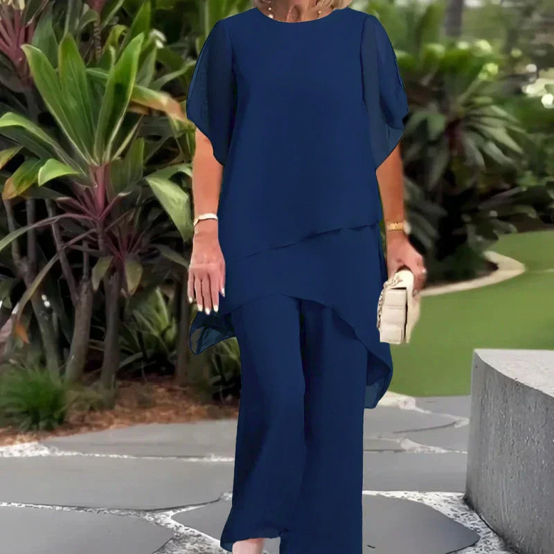 Herlene™ Elegant Two-Piece Set | Layered Top and Wide Trousers